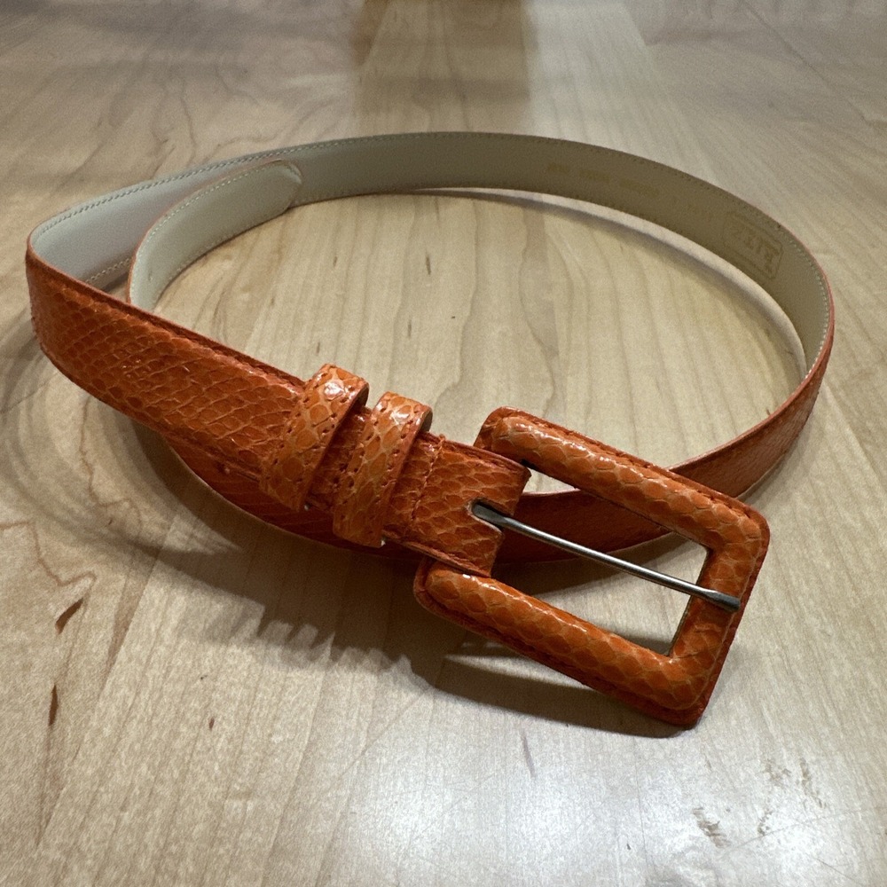 Ritz Orange Belt Genuine Snakeskin 80s Vintage Belt Glam Retro Large